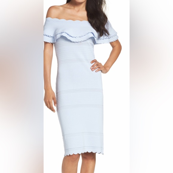 eliza j off the shoulder fit and flare dress Eliza J Women's Off-The-Shoulder Flare Midi Dress - Ivory Mist